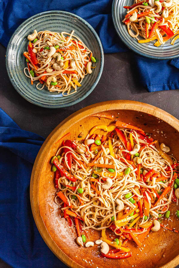 Spicy Udon Noodle Salad with Edamame and Cashews cover