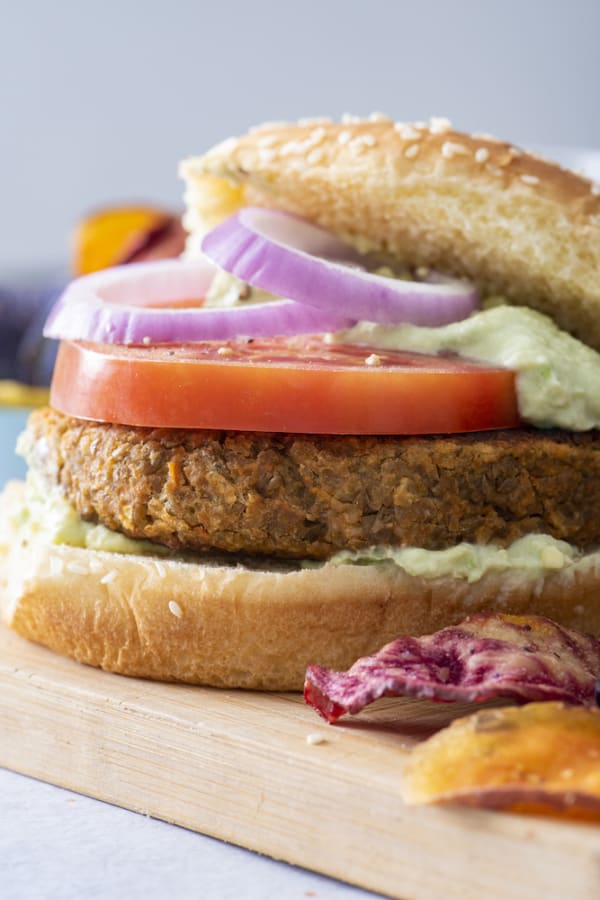 Lentil Chickpea Burgers with Avocado Yogurt Sauce cover
