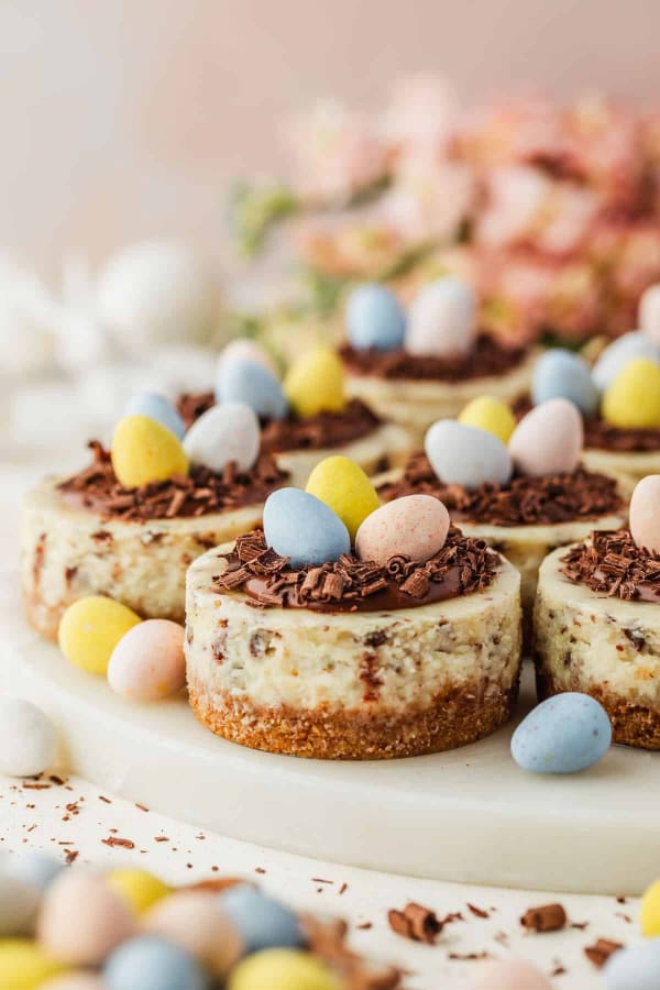 Mini Easter Egg Cheesecakes with Chocolate Ganache cover