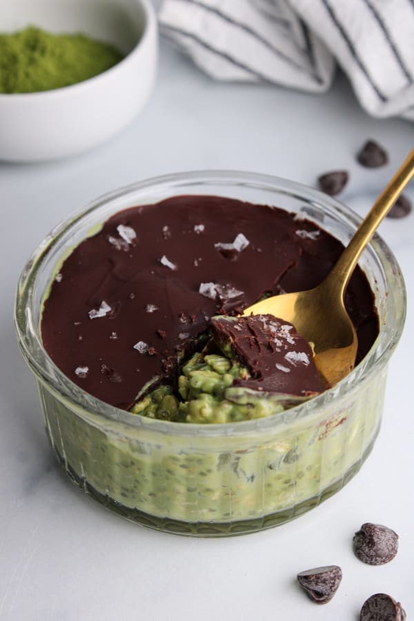 Matcha Overnight Oats with Chocolate Shell cover