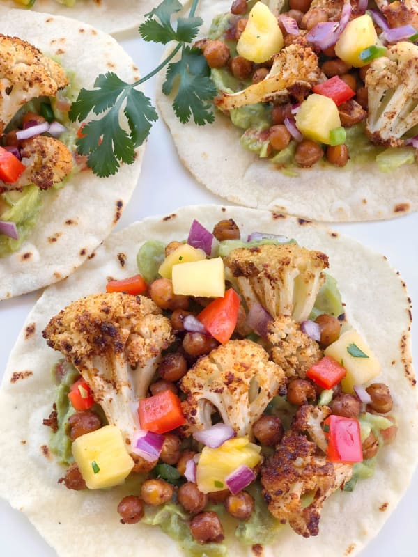Roasted Cauliflower and Chickpea Tacos with Pineapple Salsa cover