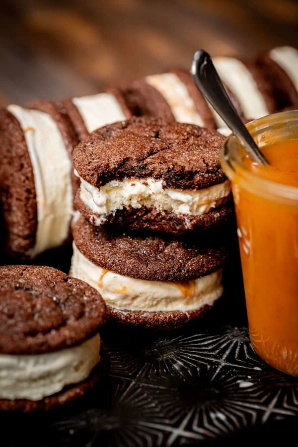 Chocolate Gochujang Caramel Cookie Ice Cream Sandwiches cover