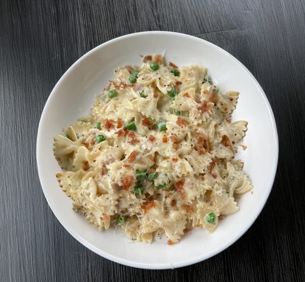 Creamy Bowtie Pasta with Peas and Prosciutto cover