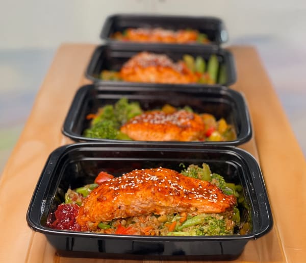 High Protein Low Calorie Teriyaki Salmon and Veggie Stir-Fry cover