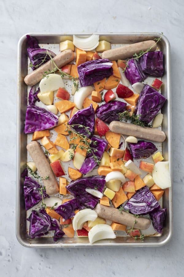 Sheet Pan Sausage with Cabbage and Apples cover