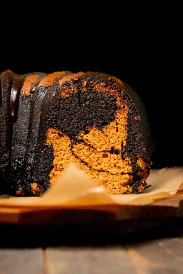 Chocolate Pumpkin Swirl Bundt Cake cover