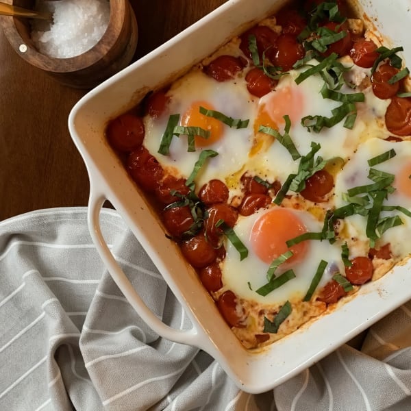 Roasted Tomatoes with Baked Eggs cover