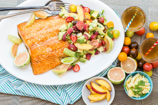 Broiled Salmon with Summer Fruit Salad cover