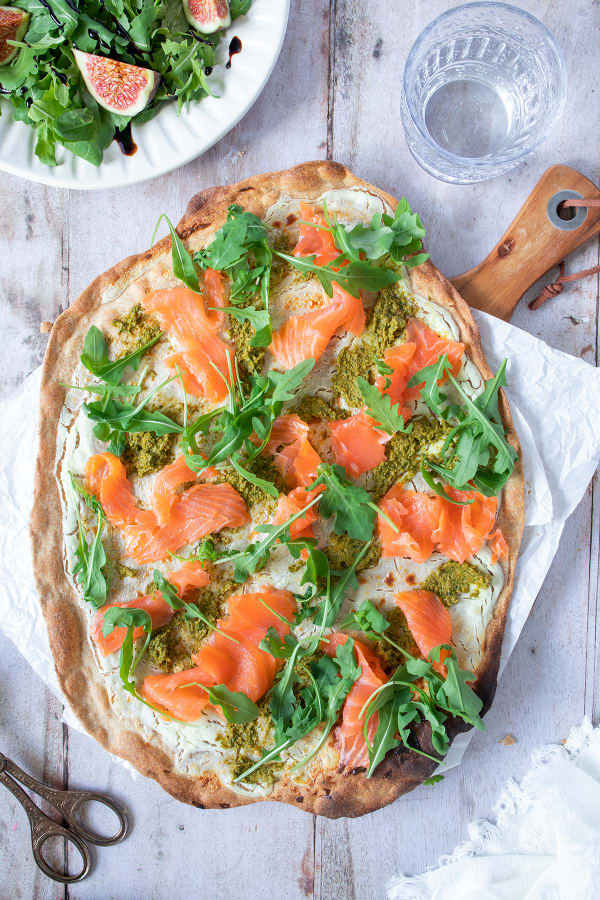 Flammkuchen with Salmon and Arugula cover