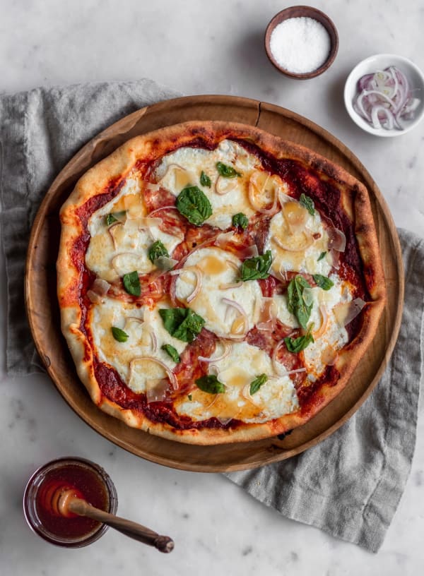 Pizza With Soppressata, Basil, & Hot Honey cover