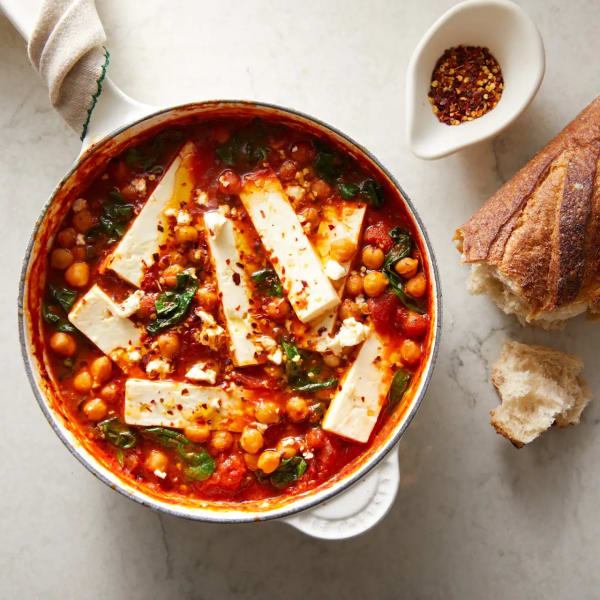 Braised Chickpeas with Tomato, Spinach, and Feta cover