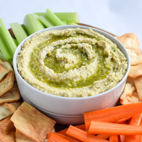 Snack Prep: Veggie Sticks with Easy Pesto Hummus cover
