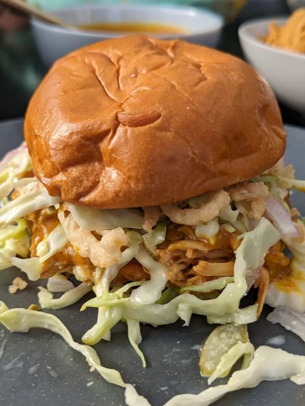 BBQ Chicken Sandwich with Dill Pickle Slaw (Slow Cooker) cover