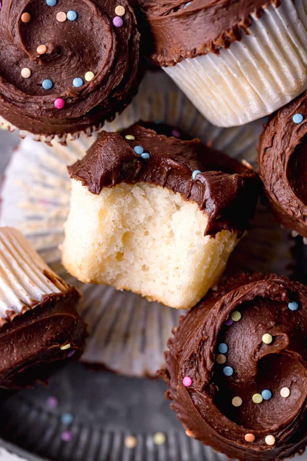 Small Batch Vanilla Cupcakes with Dark Chocolate Frosting cover