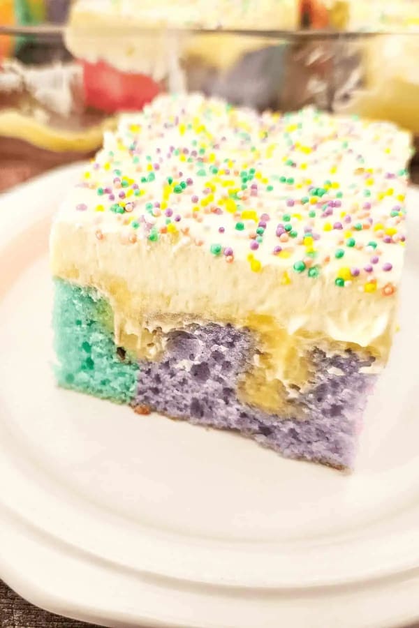Rainbow Pudding Poke Cake cover