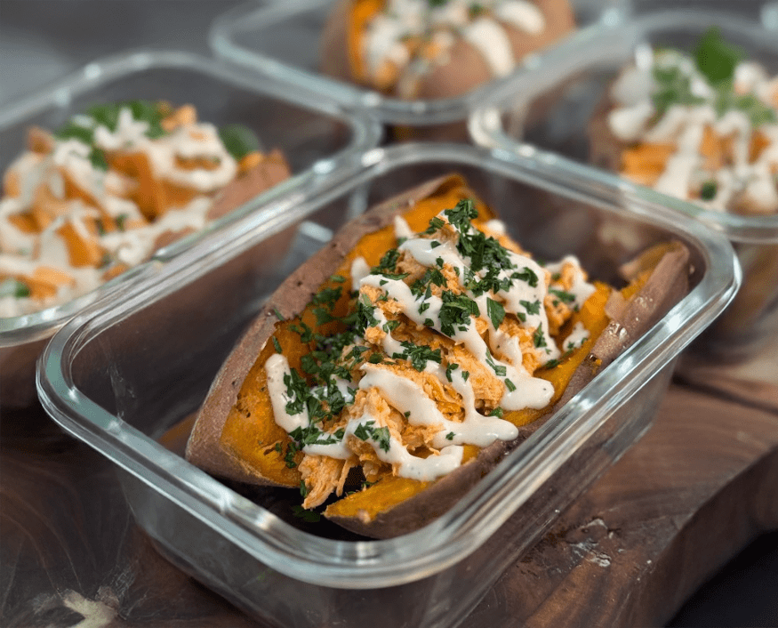 Buffalo Chicken Stuffed Sweet Potatoes