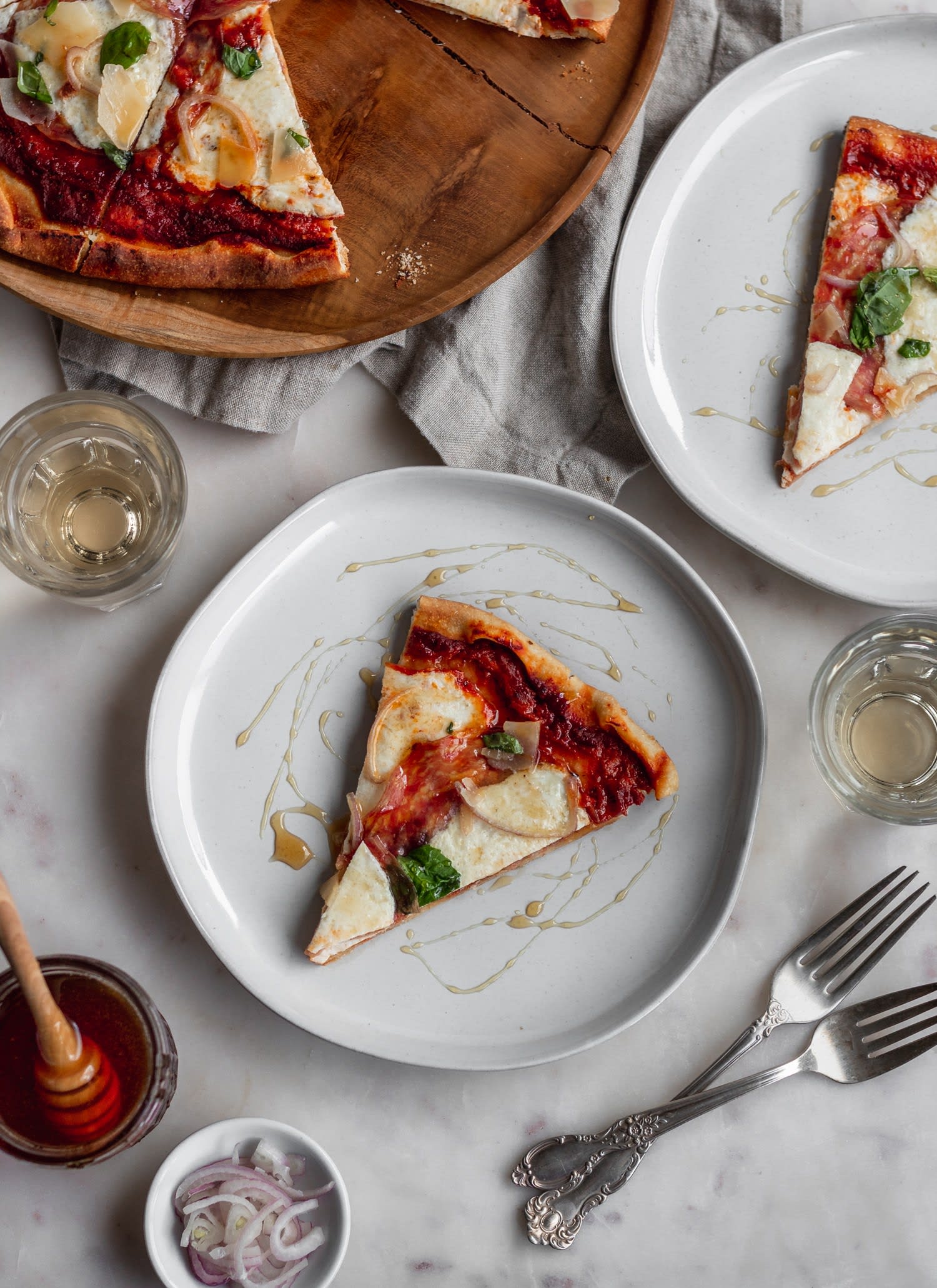 Pizza With Soppressata, Basil, & Hot Honey