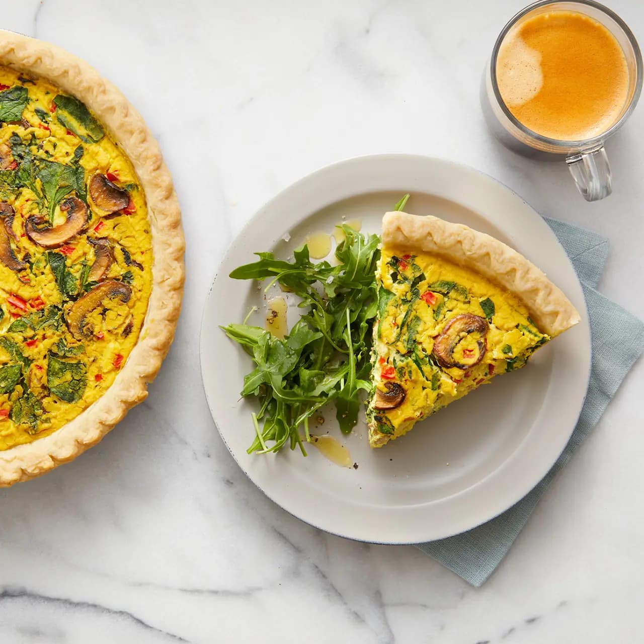 Vegan Spinach, Mushroom, and Red Pepper Quiche