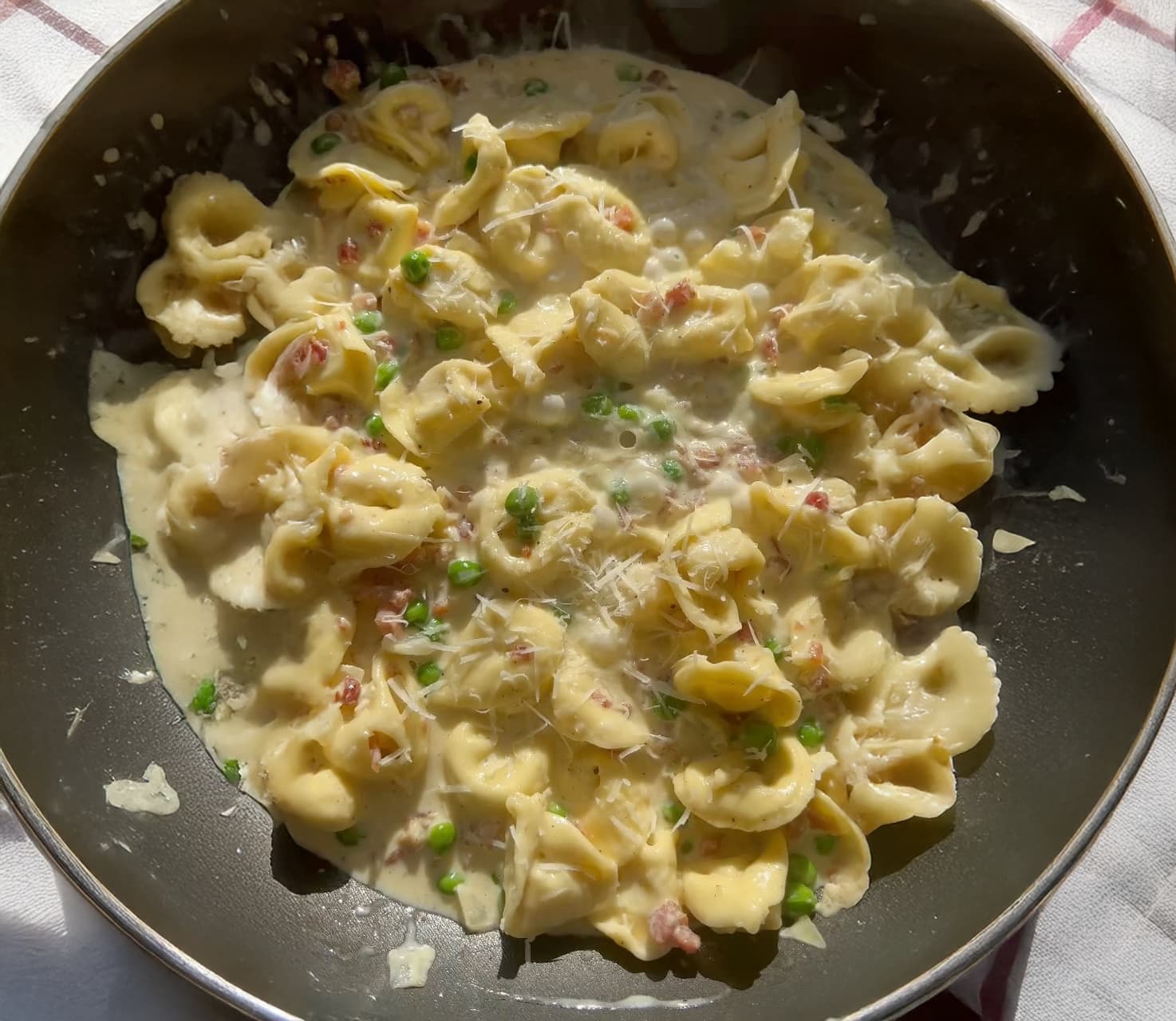 Creamy Tortellini with Pancetta & Peas