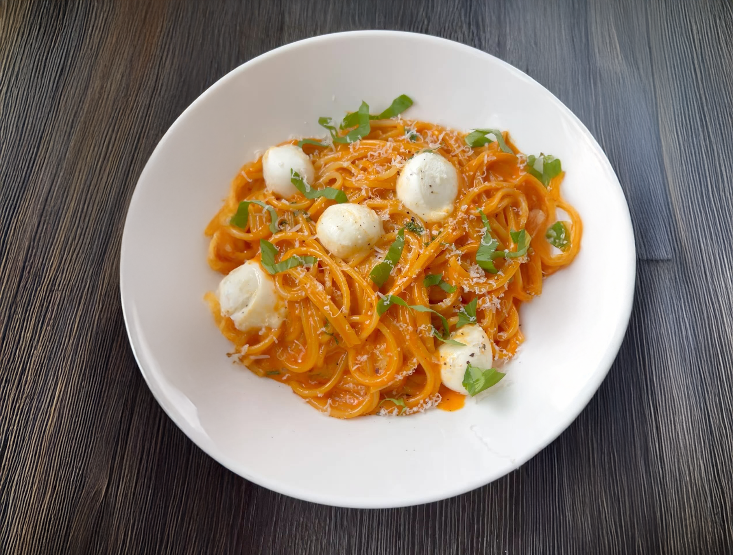Gochujang Spaghetti with Fresh Mozzarella