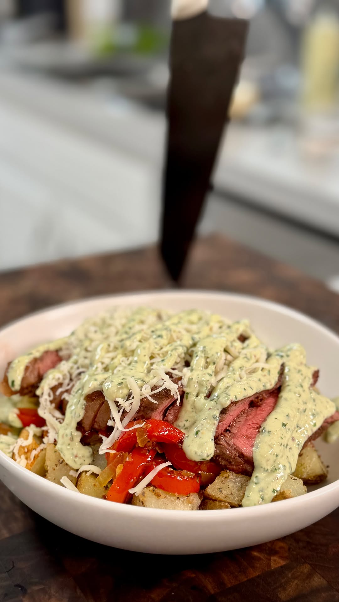 High Protein Steak Bowl with Garlic Herb Yogurt Drizzle