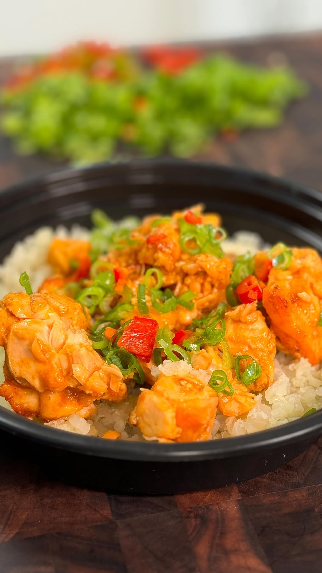 High Protein Low Cal Sriracha Honey Glazed Salmon Bowls
