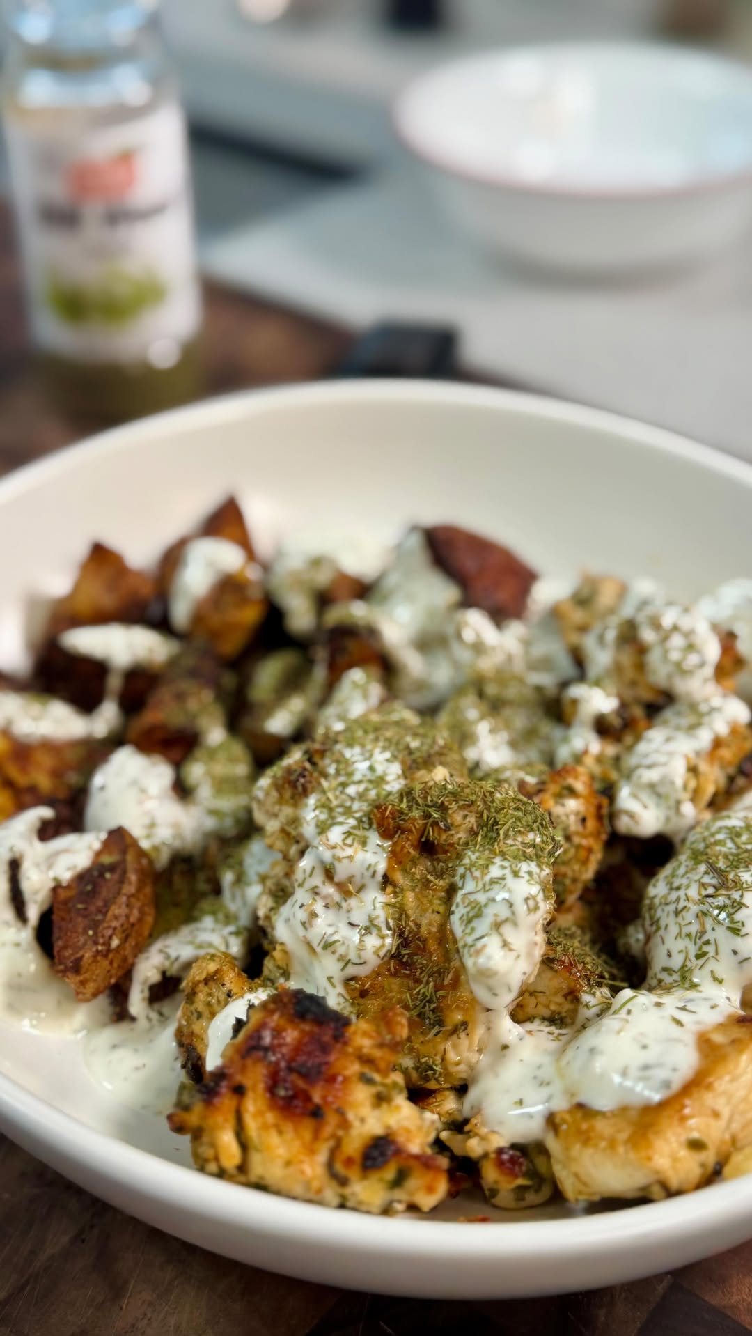 Lemon Herb Chicken with Creamy Garlic Dill Sauce & Roasted Potatoes