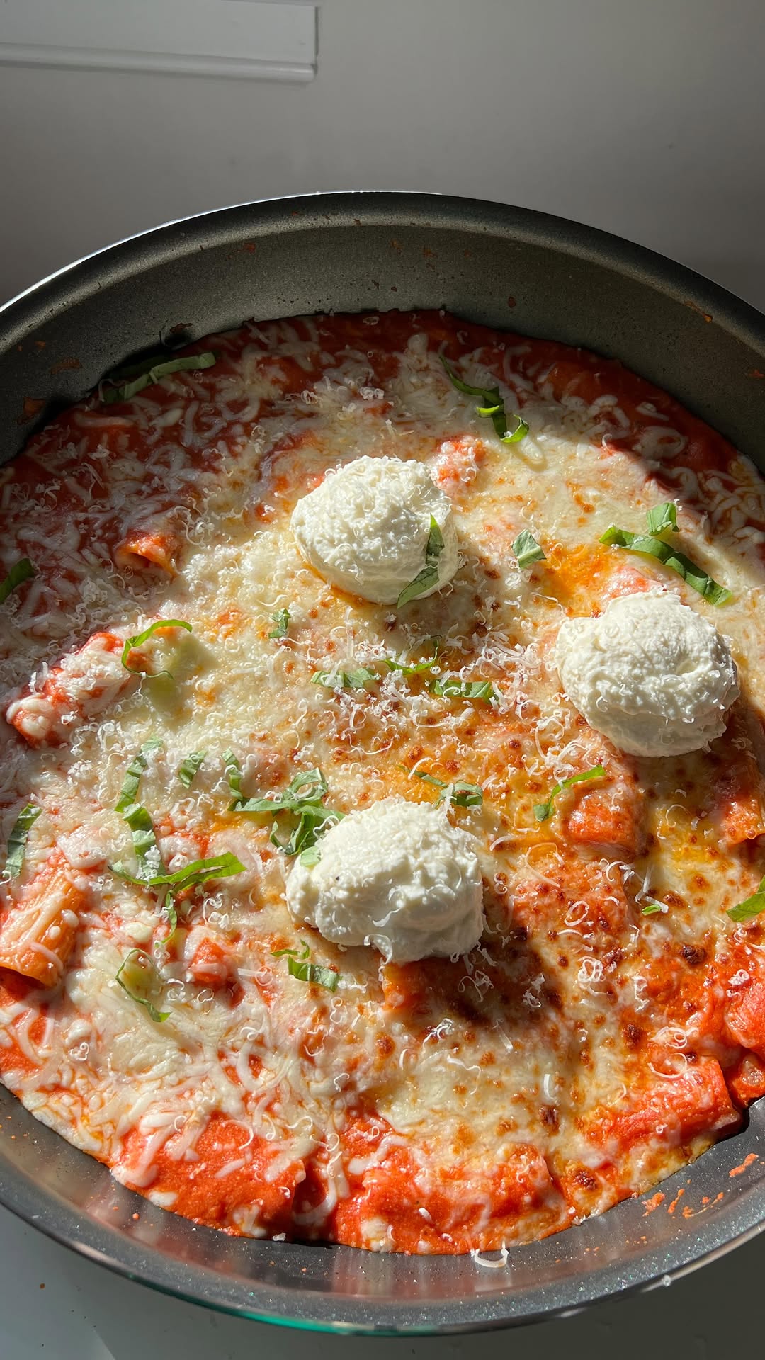 Baked Ziti with Ricotta, Mozzarella & Parmesan