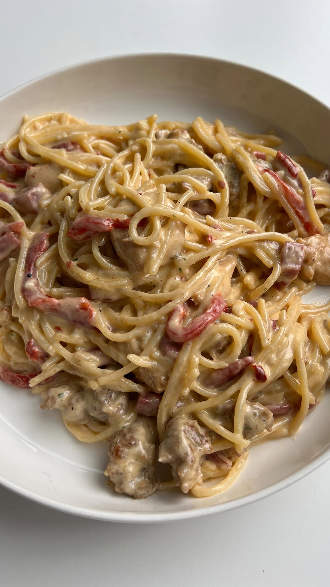 Crazy Alfredo Pasta with Chicken, Soppressata & Italian Sausage