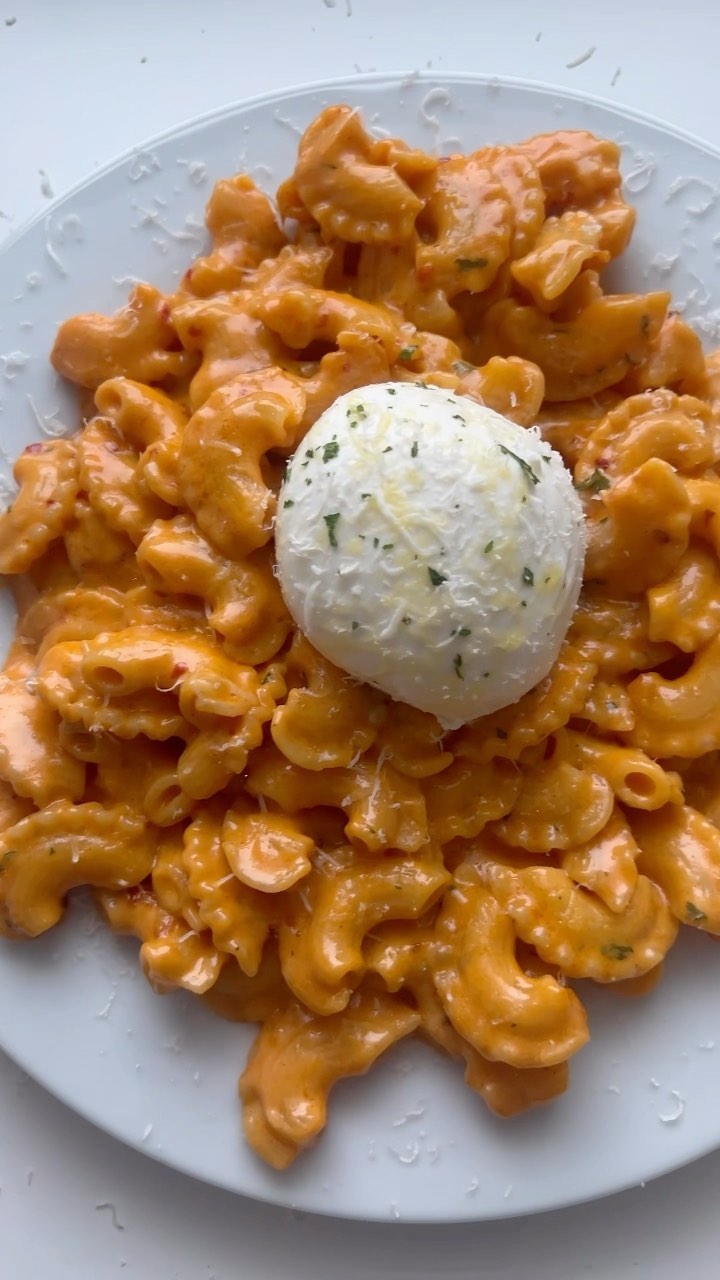Creamy Gochujang Pasta with Roasted Garlic & Burrata