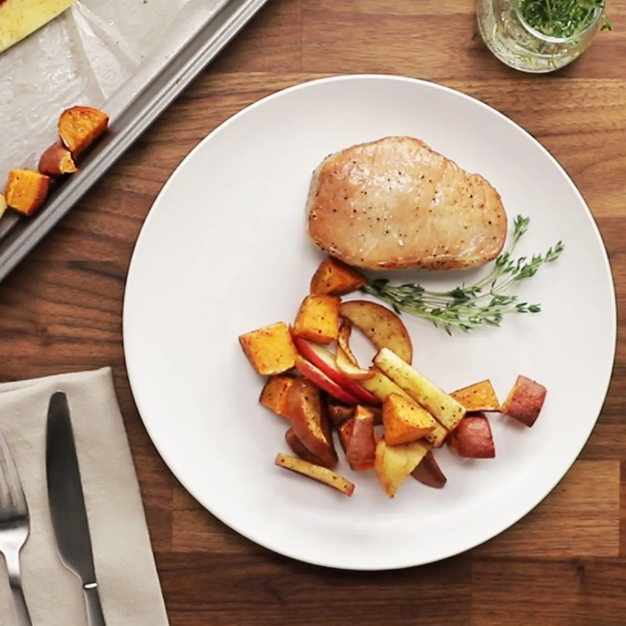 Sheet Pan Pork Chops with Sweet Potatoes and Apples
