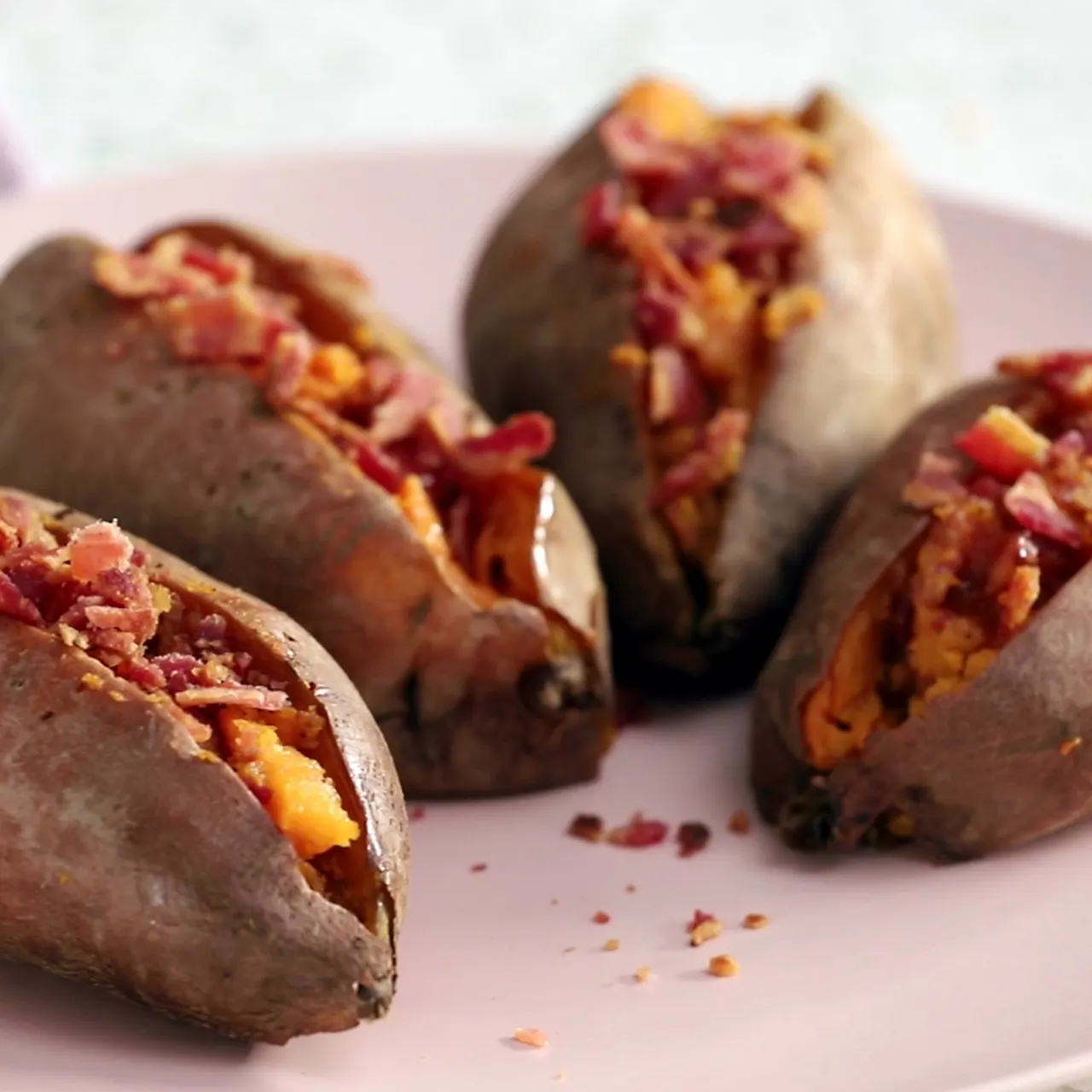 Loaded Bourbon Maple Bacon Sweet Potatoes