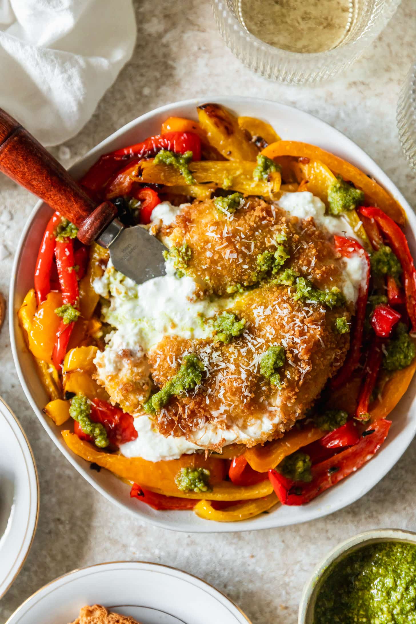 Fried Burrata With Roasted Peppers & Pesto cover