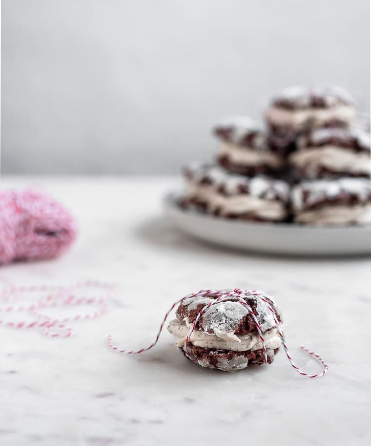 Mocha Crinkle Cookie Sandwiches With Hazelnut-Mascarpone Filling