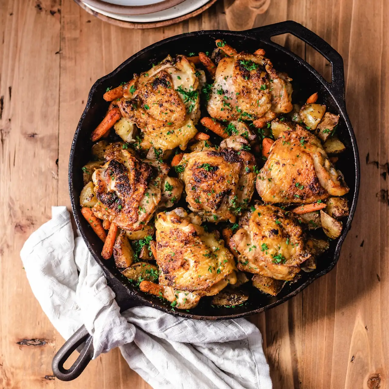 Cast-Iron Skillet Chicken and Vegetables Dinner