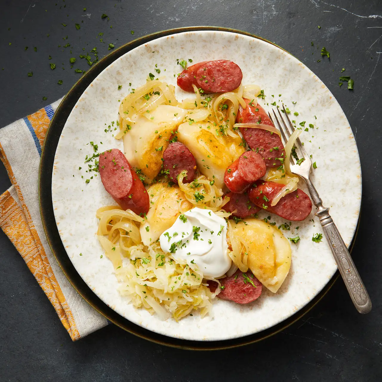 Weeknight Pan-Fried Pierogi and Kielbasa