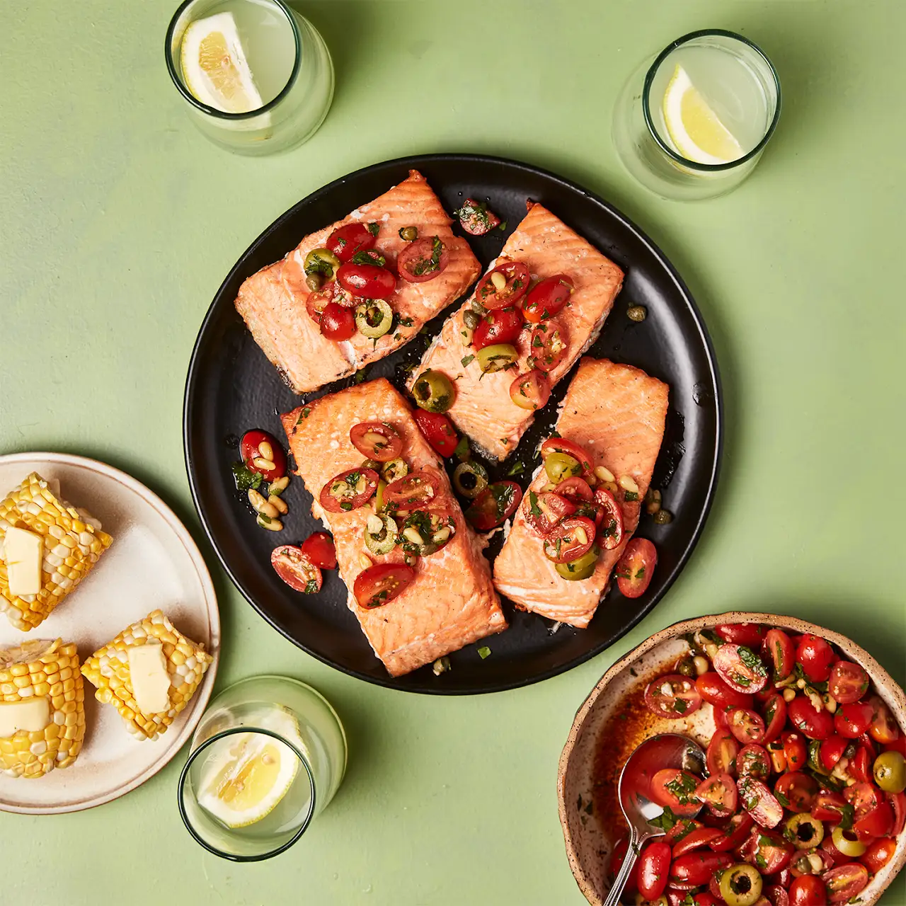 Grilled Salmon with Speedy Tomato-Olive Relish