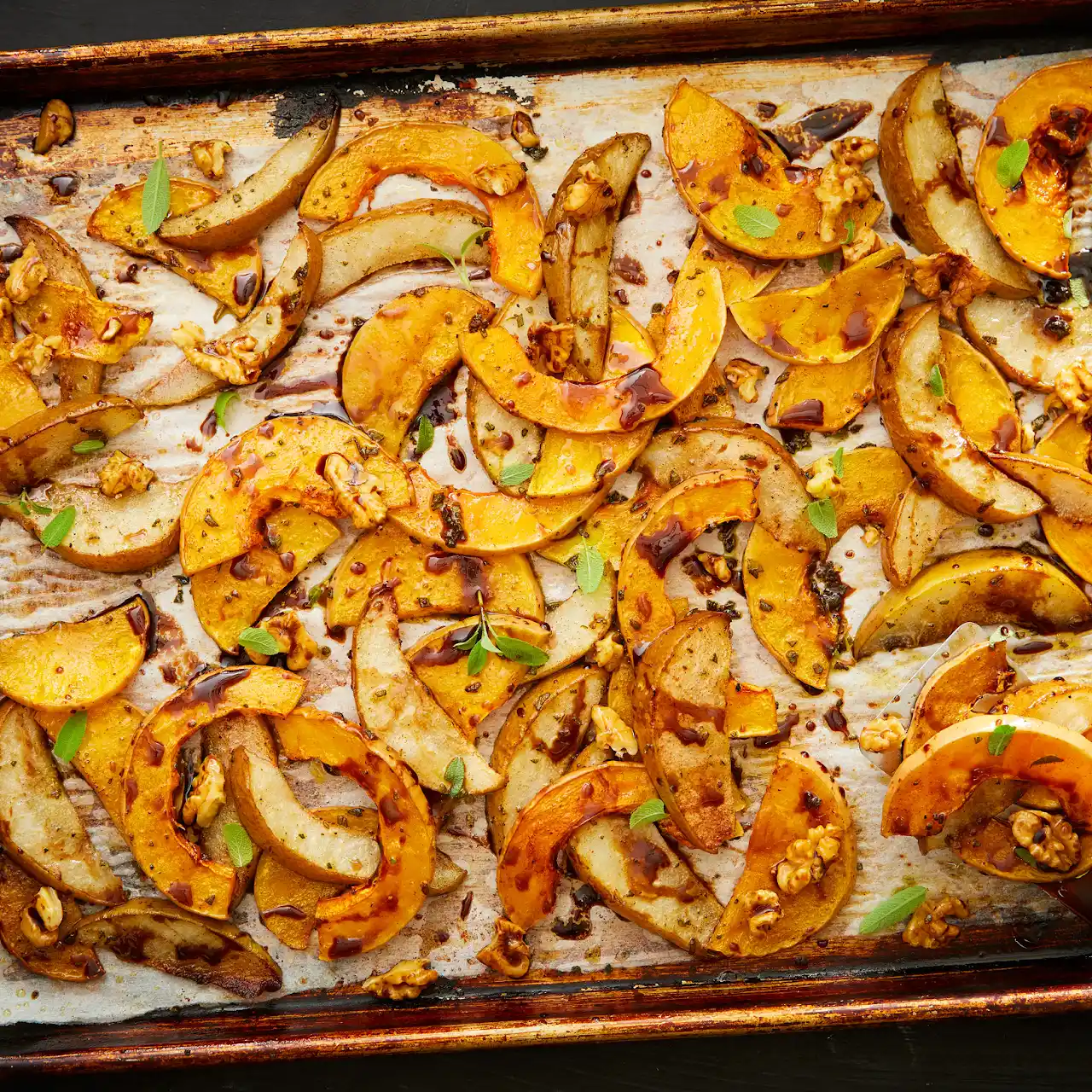Roasted Pears & Butternut Squash With Sticky Balsamic Glaze