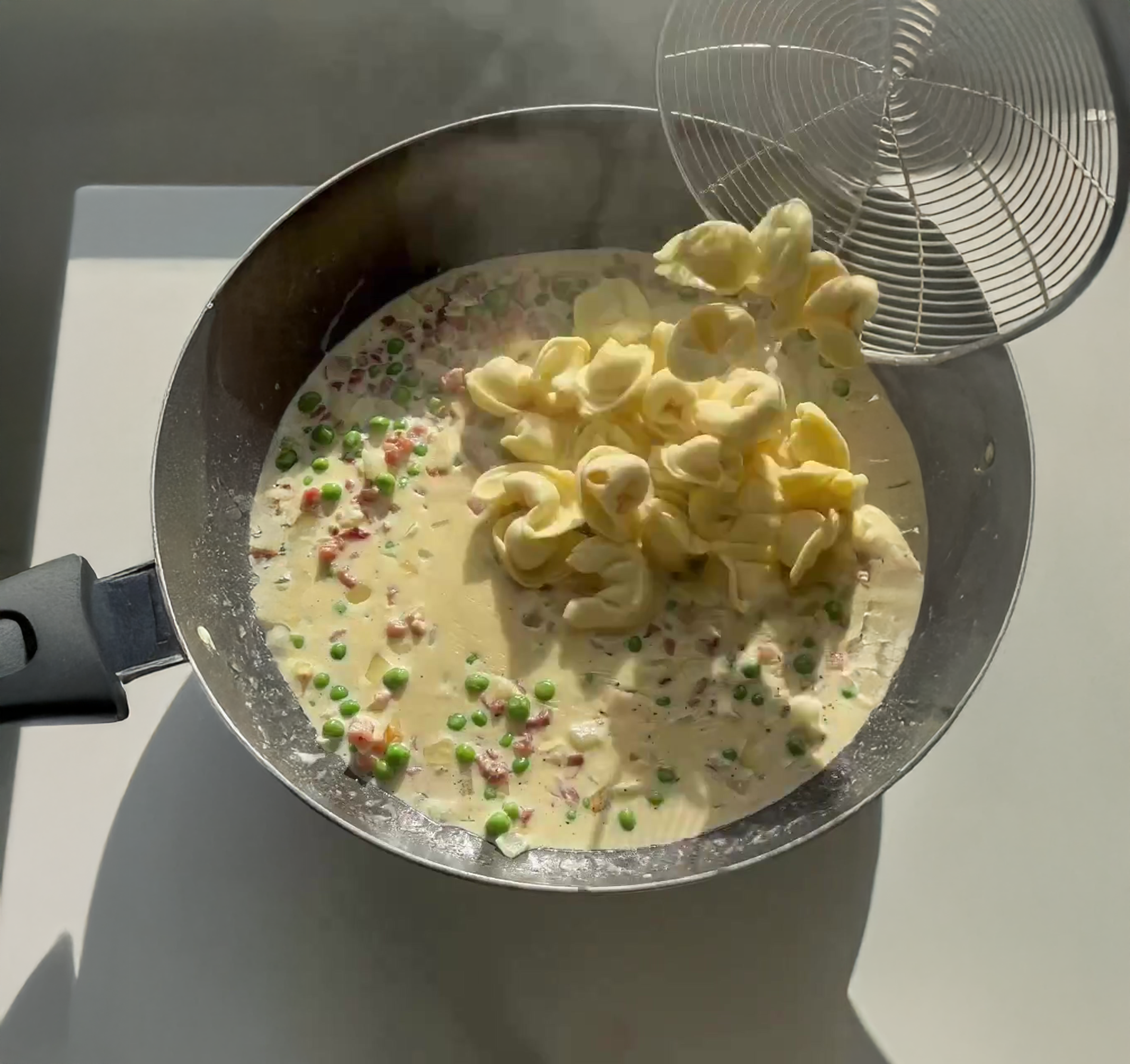 Creamy Tortellini with Pancetta & Peas