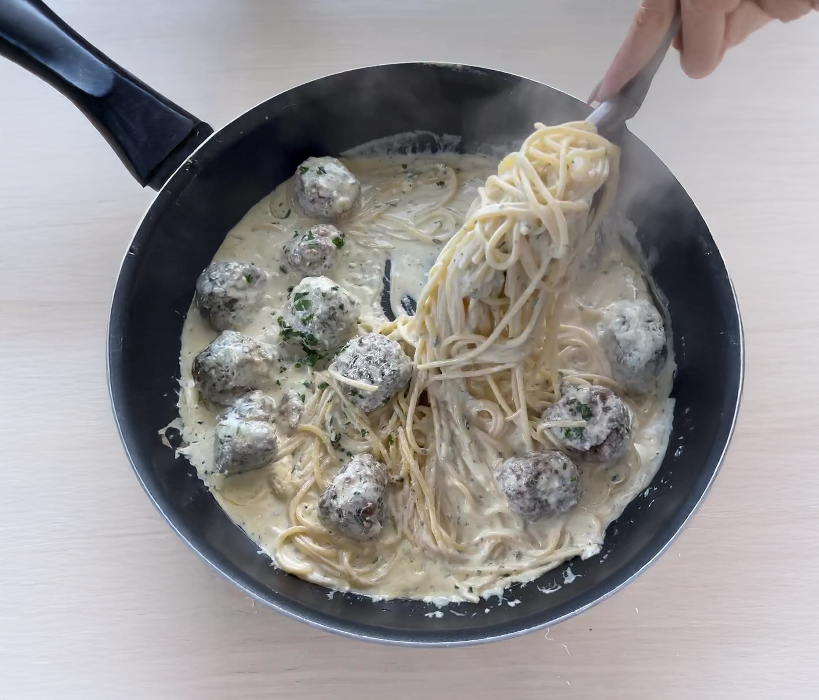 Alfredo Spaghetti with Meatballs