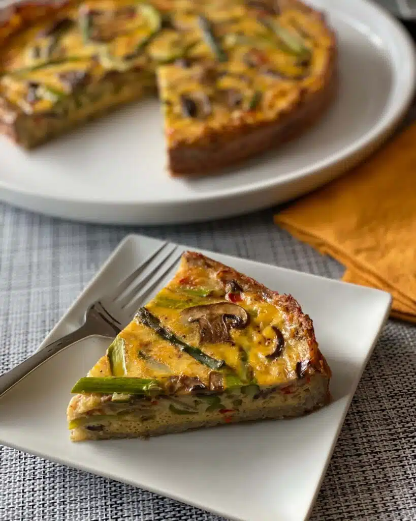 Hashbrown-Crusted Asparagus & Mushroom Quiche