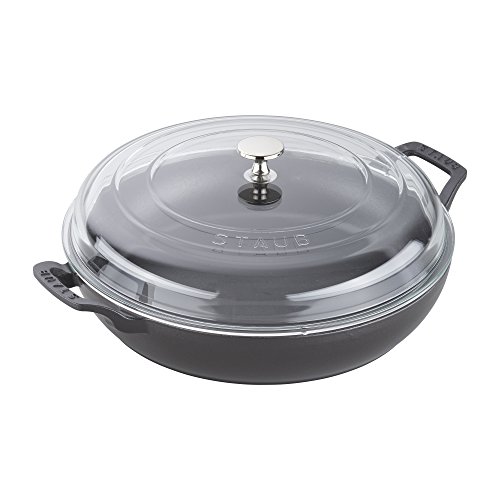 STAUB Cast Iron Braiser with Glass Lid, Dutch Oven, 3.5-quart, serves 3-4, Made in France, Matte Black
