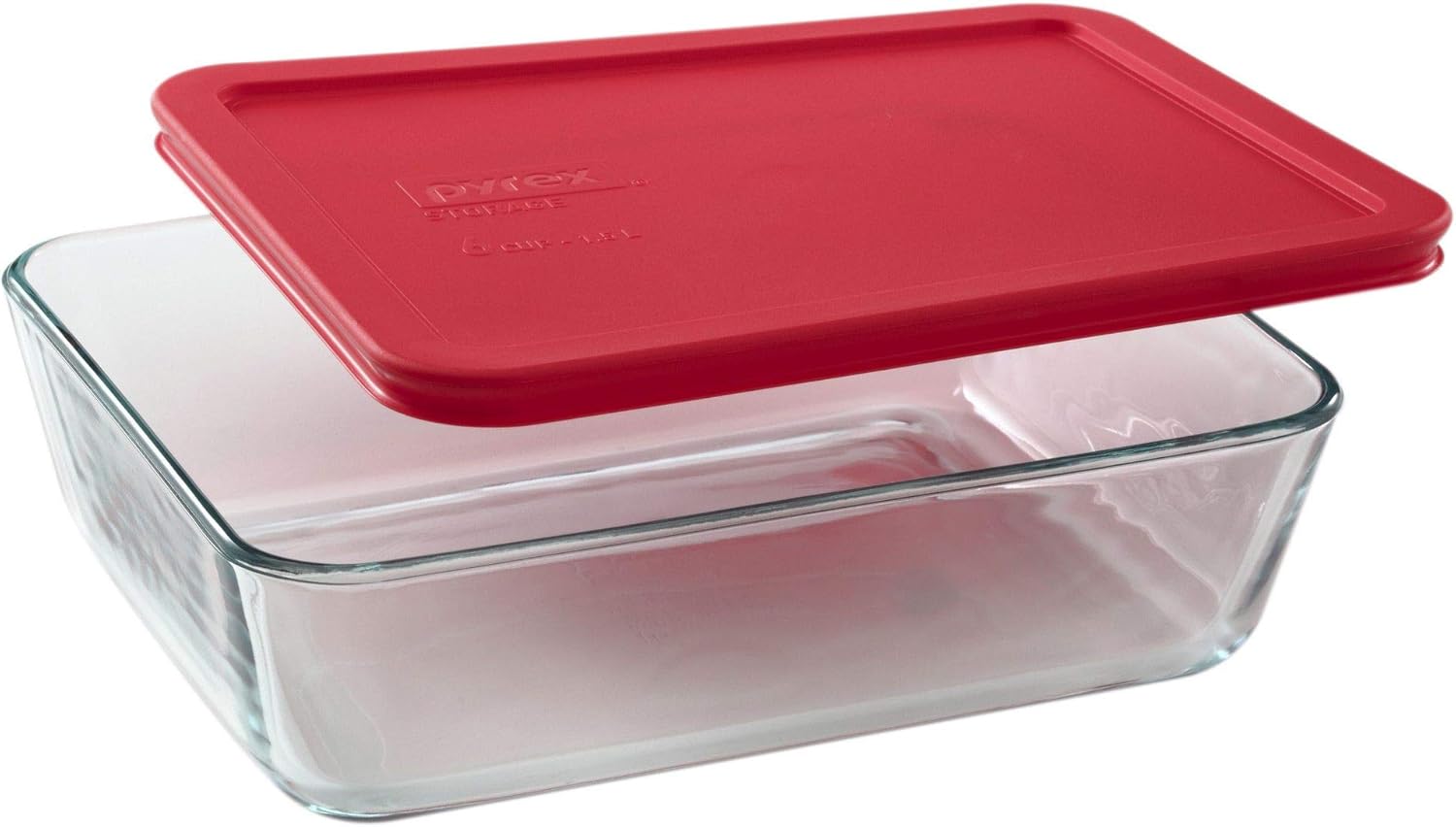 PYREX Containers Simply Store 6-cup Rectangular Glass Food Storage Red Plastic Covers ... (Pack of 4 Containers) Made in the USA