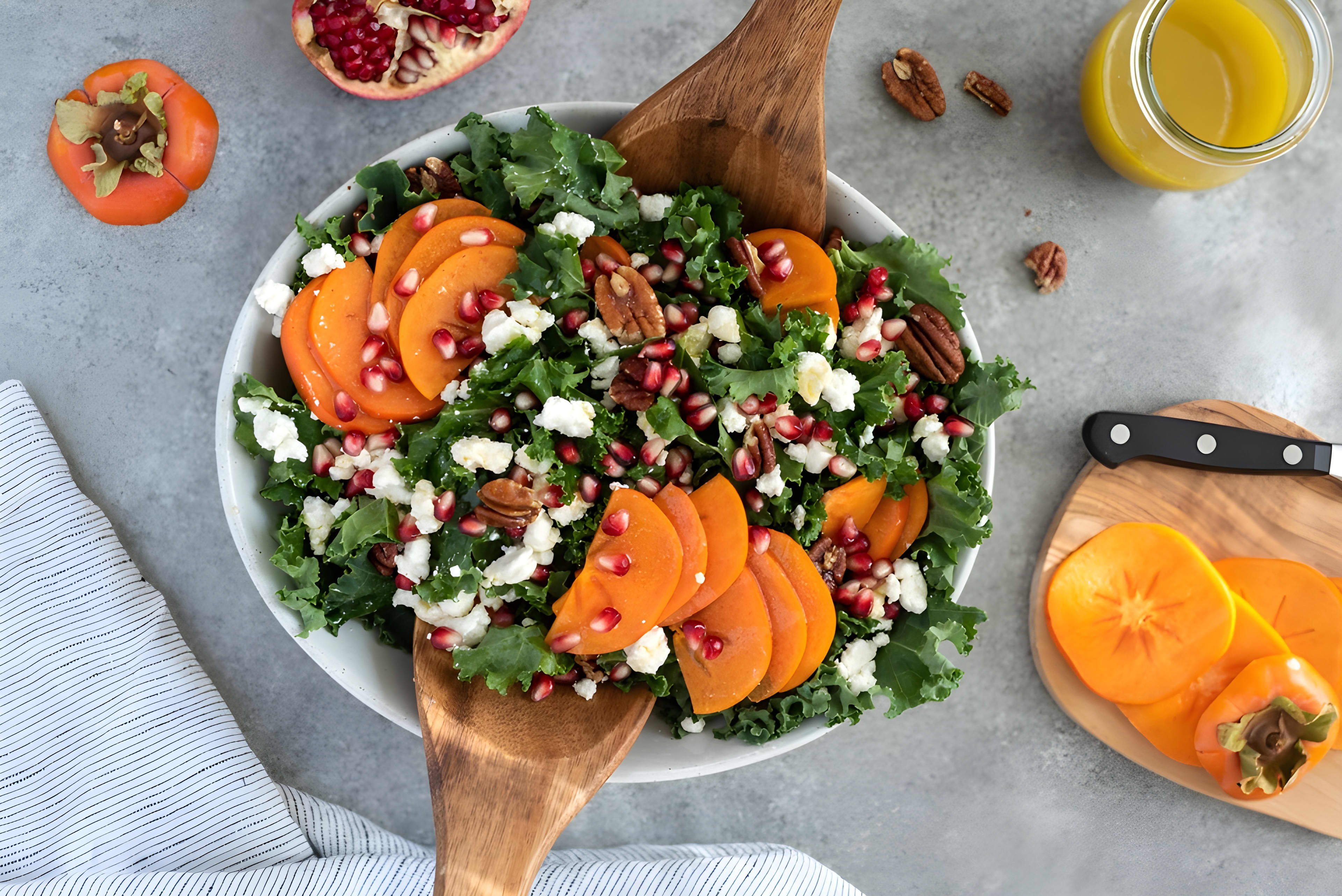 Holiday Salad with Kale, Persimmon and Pomegranate