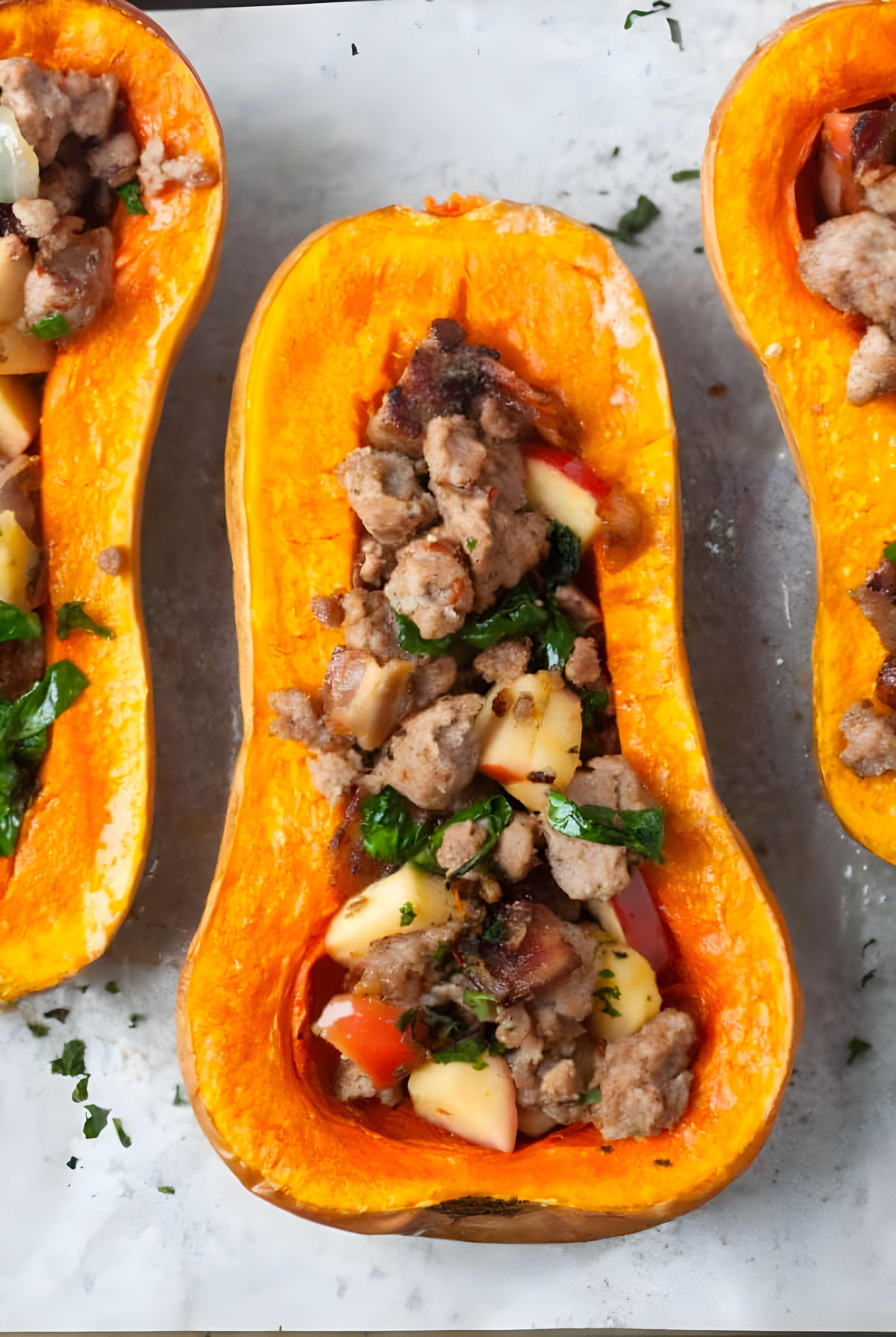 Whole30 Sausage Apple Stuffed Butternut Squash