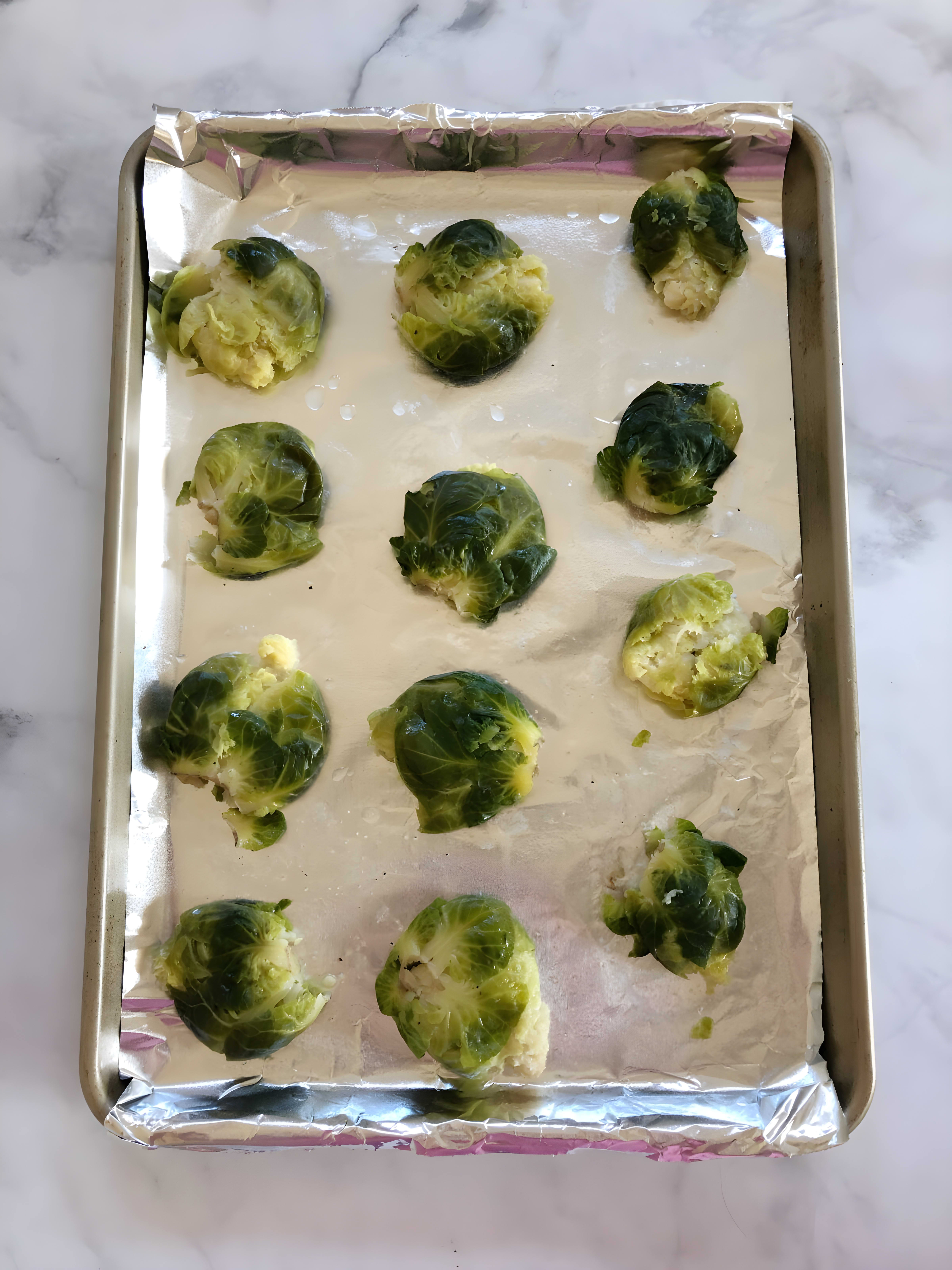 Smashed Brussels Sprouts with Vegan Cheese