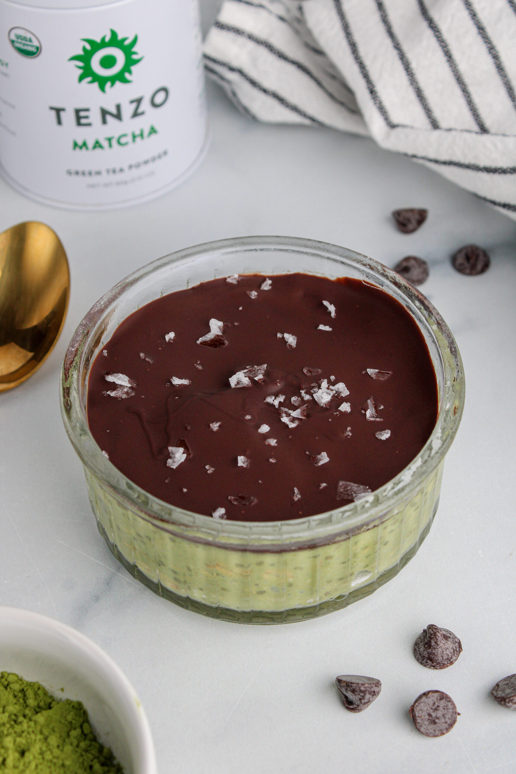 Matcha Overnight Oats with Chocolate Shell