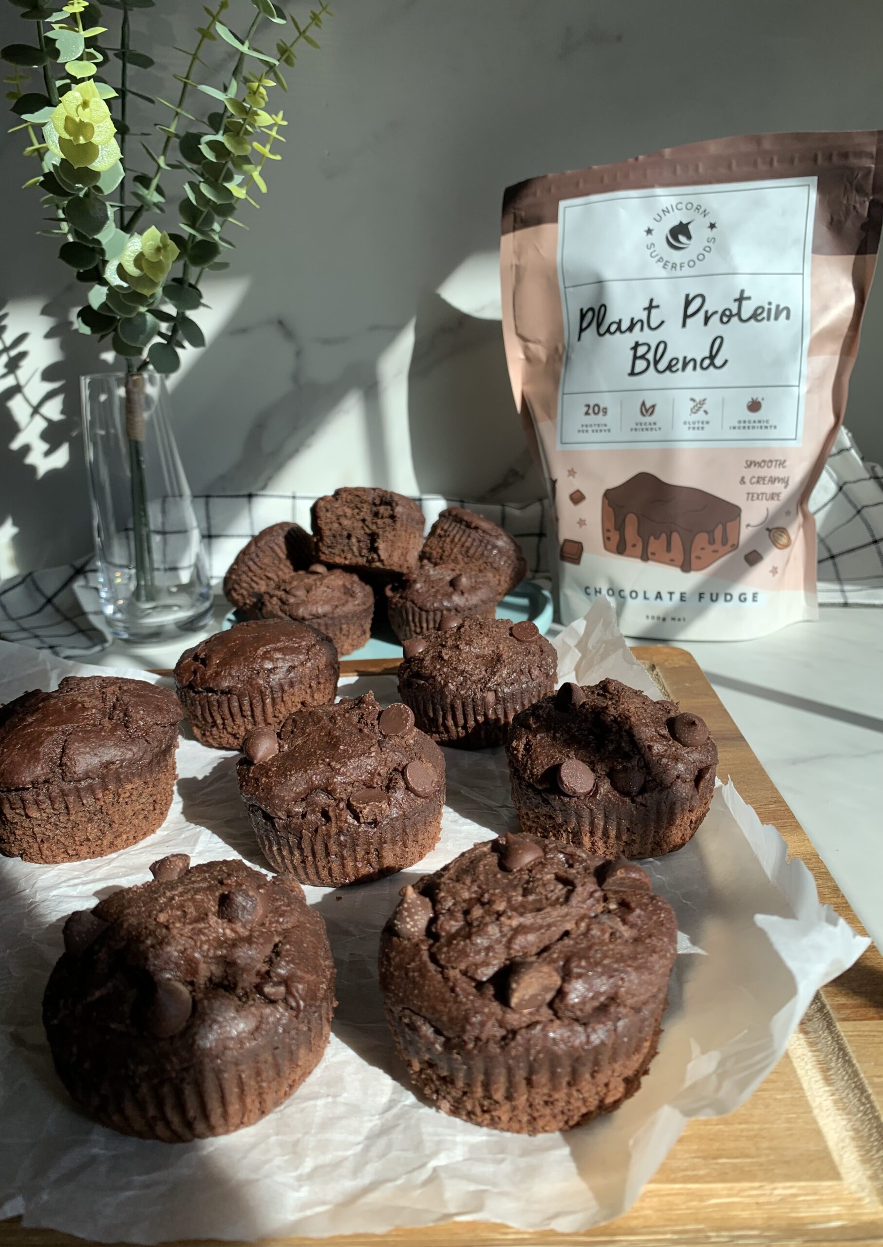 Chocolate Protein Muffins (Vegan, Gluten Free)