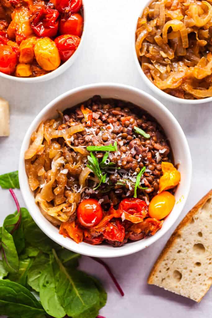 French Lentils Braised in Red Wine and Caramelized Onions