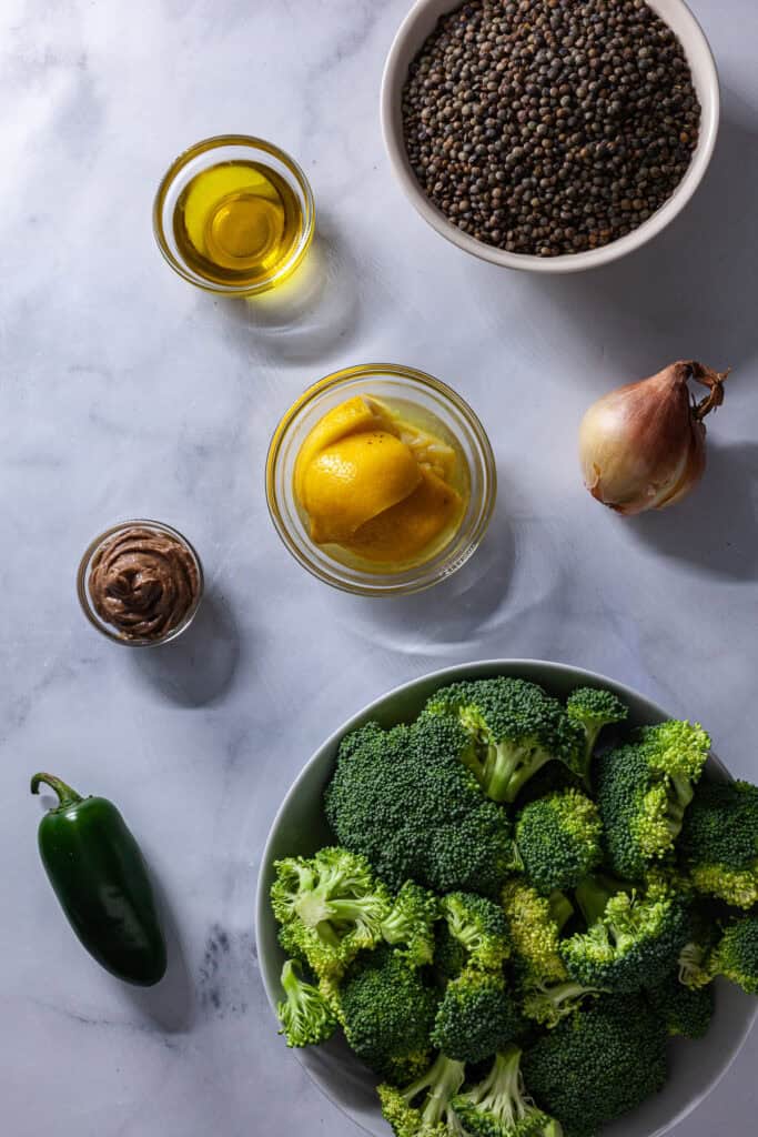 Broccoli Lentil Salad with Anchovy Salad Dressing